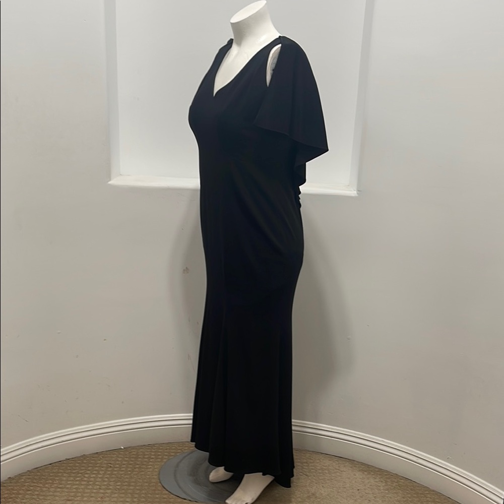 Zac Zac Posen Black Crepe Maxi Gown Ruffle Accent At Back Size 14 - Picture 8 of 11